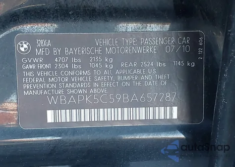 2011 BMW 328I xDrive из США, поврежденный, VIN WBAPK5C59BA657287